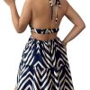Women's Summer Printed Halter Cami Dress Sleeveless Tie Backless Ruffle Hem Flowy Vacation Short Dresses