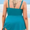 Women Tankini Sets Plus Size Two Piece Swimsuit High Waisted V Neck Mesh Ruched Self Tie Swim Dress