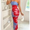 Women's Floral Print Tube Bodycon Long Dress Strapless Sleeveless Summer Maxi Dresses
