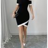 41HwLIuR5OL.jpg Women's Cold Shoulder Short Sleeve Bodycon Dress Color Block Wrap Summer Dresses