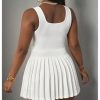 Women's Square Neck Tennis Dress Sleeveless Pleated A Line Summer Mini Dresses with Built in Shorts