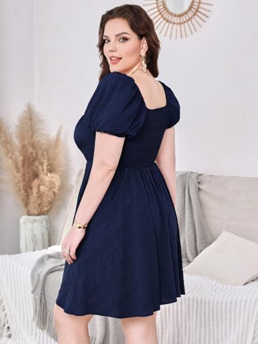 41IZOl9TaL.jpg Women's Plus Size Short Sleeve Mini Dress High Waist Summer Dresses Wedding Guest Dress