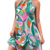 41IrZ8fbhSL.jpg Women's Floral Print Tunic Dress Criss Cross Sleeveless Halter Summer Short Dresses