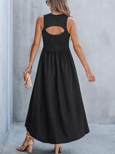Formal Dress for Women 2025 Party Round Neck Knit Tank Top Cutout Sleeveless Pockets Maxi Dress