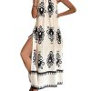 Women's Backless Halter Cami Dress Boho Print Sleeveless Split Hem Long Summer Dresses