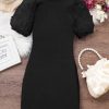 Girl's Appliques Mesh Puff Short Sleeve Bodycon Pencil Midi Dresses