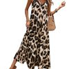 41JxVwCp5ML.jpg Women's Leopard Print Maxi Dress V Neck Spaghetti Strap Flowy Long Vacation Summer Dresses