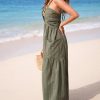 41K975StGEL.jpg Women's Summer Jumpsuit Plunging Halter Sleeveless Striped Casual Dressy Outfit Wide Leg Pockets Maxi Overall