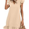 Summer Dresses for Women V Neck Cap Sleeve Ruffle Hem Smock Short Dress