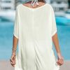 Women V-Neck Slit Mini Cover-Up Dress Casual Summer Short Sleeves Solid Cover Up