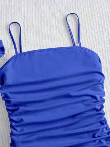 41L2r6bxKlL.jpg Girl's Ruched Sleeveless Bodycon Pencil Cami Midi Dress with Hair Scrunchies