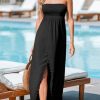 Women's Maxi Dresses Sleeveless Lace Casual Smocked Strapless Slit Long Summer Formal Sun Dress