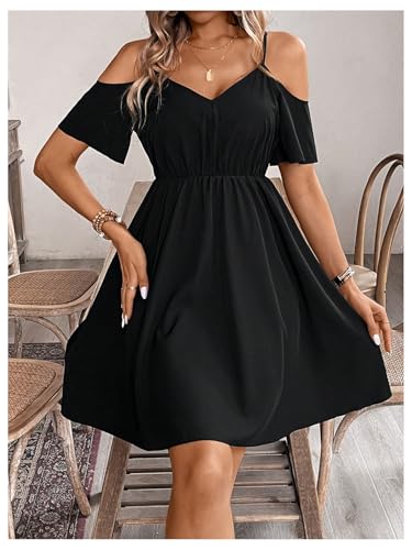 41LAcJpRe9L.jpg Women's Ruffle Cold Shoulder Dress Cut Out Short Sleeve A Line Summer Dresses