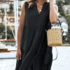 41M6t0HVJtL.jpg Women's Ruffle Beach Mini Dress Split V Neck A Line Sleeveless Geometric Stripe Tropical Leaf Pattern Summer Dresses