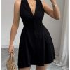 41M7RtoG2L.jpg Women's Summer Mini Dress Button Down Sleeveless Collared V Neck Business Casual A Line Dresses