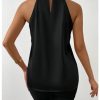 41MFeqOlL.jpg Womens Elegant Twist Front Halter Sleeveless Satin Blouse Keyhole Back Tank Top