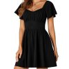 Women's Tie Back Square Neck Wrap Ruffle Short Sleeve Flare Mini Dress