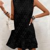 41MzknKs6BL.jpg Women's Ruffle Hem Sleeveless Tank Dress Round Neck Casual Jacquard Hem Smock Summer Mini Dresses