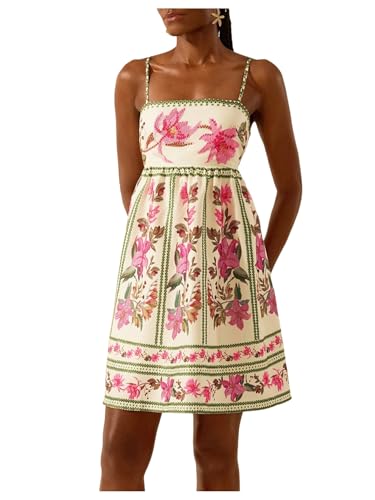 Women's Floral Print Cami Dress Spaghetti Strap A Line Flared Flowy Short Summer Dresses Sundress