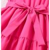 Girl's Ruffle Trim Dress High Waist A Line Casual Party Dress with Belt