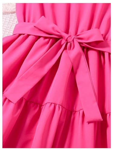 Girl's Ruffle Trim Dress High Waist A Line Casual Party Dress with Belt