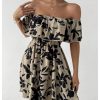 Women's Off The Shoulder Floral Summer Dresses Short Sleeve Ruffle A Line Flowy Short Dress