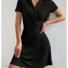 41Ni03TAeL.jpg Women's V Neck Short Dresses Short Sleeve Collar Button A Line Dress Work Outfits