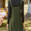 41NngQMSaPL.jpg Casual Dresses for Women Square Neck Button Front Sleeveless Pockets A Line Mini Overall Dress