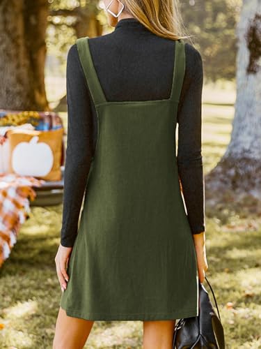 41NngQMSaPL.jpg Casual Dresses for Women Square Neck Button Front Sleeveless Pockets A Line Mini Overall Dress