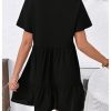 41O2xh6H16L.jpg Women's Summer Dress Floral Embroidery V Neck Short Sleeve Ruffle Hem Babydoll Flowy Loose Mini Dresses