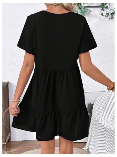 41O2xh6H16L.jpg Women's Summer Dress Floral Embroidery V Neck Short Sleeve Ruffle Hem Babydoll Flowy Loose Mini Dresses