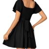Women's Tie Back Square Neck Wrap Ruffle Short Sleeve Flare Mini Dress