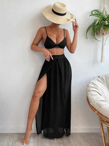 Women's High Waist Split Thigh Cover Up Skirt Sheer Beach Long Skirt Swimwear