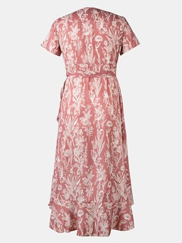 41OVFlyKxXL.jpg Women Summer Maxi Dress V Neck Short Sleeve Floral Print Wrap Slit Beach Casual Dress