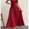Women's Maxi Dress Sleeveless Pleated A Line Mock Neck Flowy Long Dresses