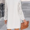 Women's Mini Dress Scalloped V Neck Lace Appliques Long Sleeve Loose Fit A Line Casual Dress