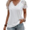 41Q6pc9AM0L.jpg Women's Floral Lace Short Sleeve Raglan Top Casual V Neck Pullover Plain Tee Shirt