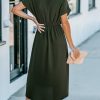 41Q9xc7mVQL.jpg Women's V Neck Wrap Dress Twisted Slit Pleated Waist Tie Short Sleeve Summer Midi Dresses