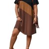 41QWs-jFtRL.jpg Women's Plus Size Dress Color Block Short Sleeve T Shirt Dress Casual Summer Dresses