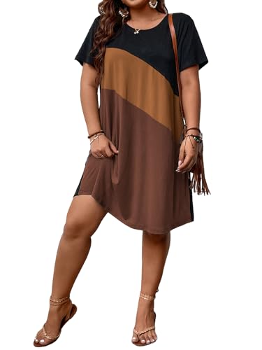 41QWs-jFtRL.jpg Women's Plus Size Dress Color Block Short Sleeve T Shirt Dress Casual Summer Dresses
