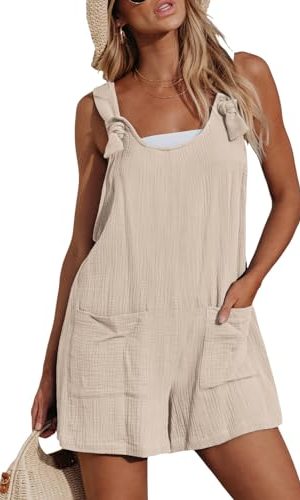 41QknkuvPhL.jpg Women's Summer Sleeveless Overall Adjustable Loose Jumpsuit Beach Romper Travel Vacation Outfits with Pockets