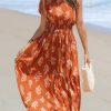 41R3Hf4BGVL.jpg Women's One Shoulder Floral Printed Sleeveless Smocked Waist Maxi Dress Summer Boho Long Dress