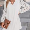 Women's Mini Dress Scalloped V Neck Lace Appliques Long Sleeve Loose Fit A Line Casual Dress