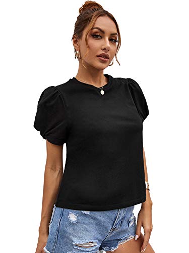 41RJnQ1SMwL.jpg Women's Summer Short Puff Sleeve Tee Top Round Neck T-Shirt