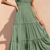 Women's Cross Neck Summer Sleeveless Tiered Maxi Dress Beach Tie Strap Smocked Long Dresses Pleated Sundress