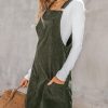 Women Corduroy Fall Dresses Front Bib Pocket Square Neck Wide Strap Casual Overall Mini Dress
