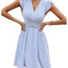 41Rw9O14oVL.jpg Women's Summer Party Striped Dress Ruffle V Neck A Line Flowy Beach Mini Dresses