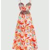 Women's Floral Print Cut Out Dress Tie Shoulder Sleeveless Boho Vacation Long Flowy Dresses