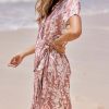 41ShCAg3lAL.jpg Women Summer Maxi Dress V Neck Short Sleeve Floral Print Wrap Slit Beach Casual Dress