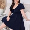 41T9YERGsfL.jpg Women's Plus Size Short Sleeve Mini Dress High Waist Summer Dresses Wedding Guest Dress